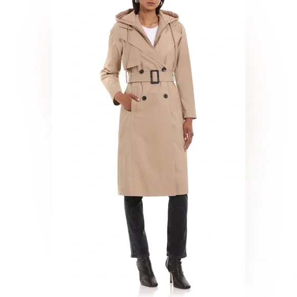 Avec Les Filles Beige Trench Coat with Hood - Picture 3 of 8